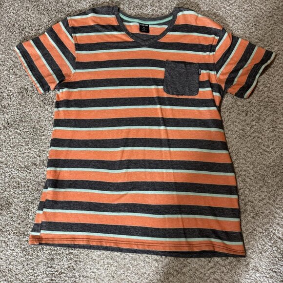 Zoo York Shirt Mens XL Orange Gray Mint Striped Chest Pocket Skate Streetwear - Picture 1 of 6